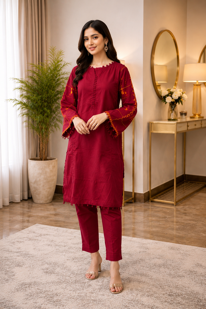 Maroon Embroidered Summer Collection 2-Piece | Luxury Pret