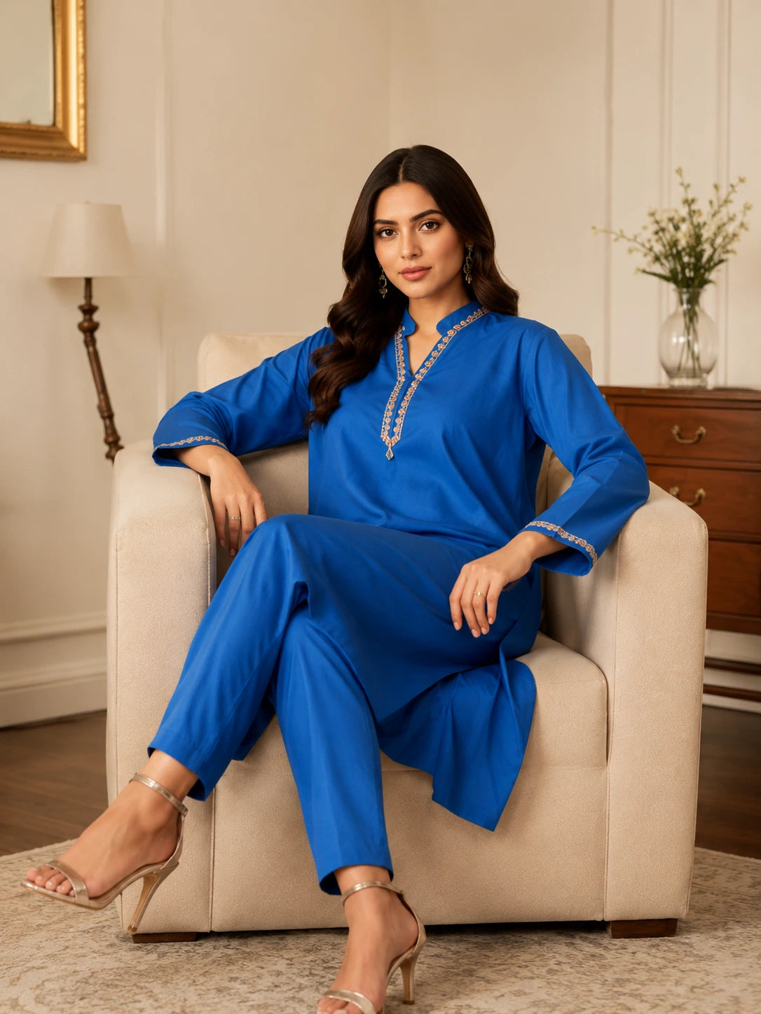 Azure Blue Embroidered Co-Ord Set.  Minimal Elegance | Premium Cotton | Everyday Luxury