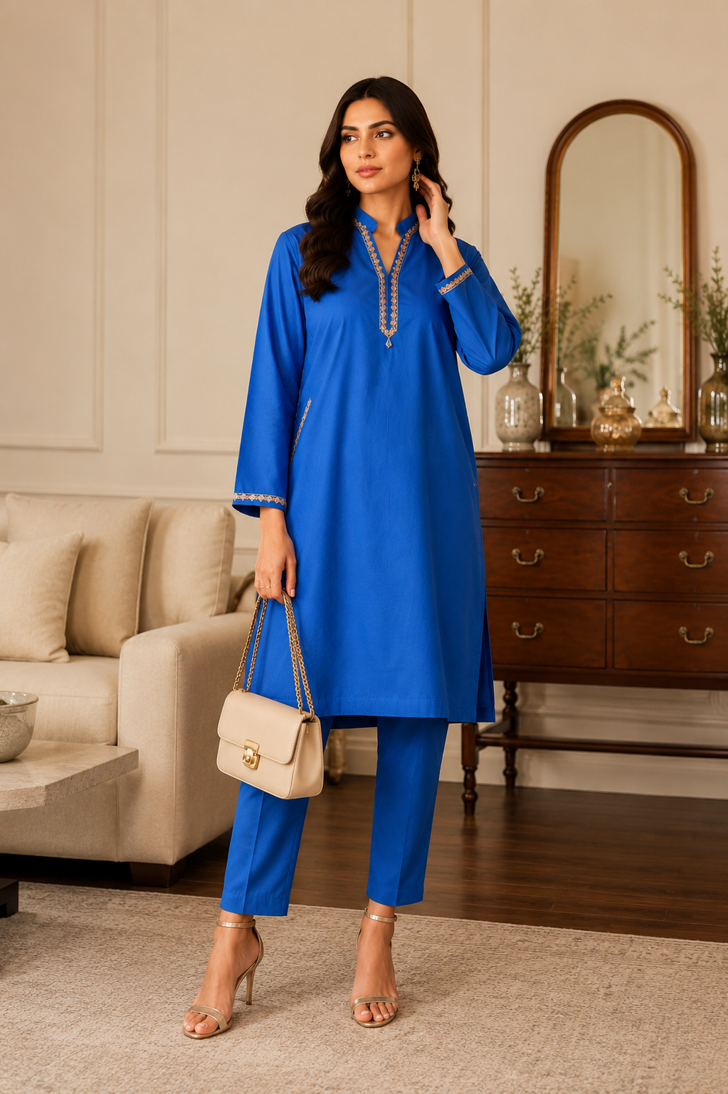 Azure Blue Embroidered Co-Ord Set.  Minimal Elegance | Premium Cotton | Everyday Luxury