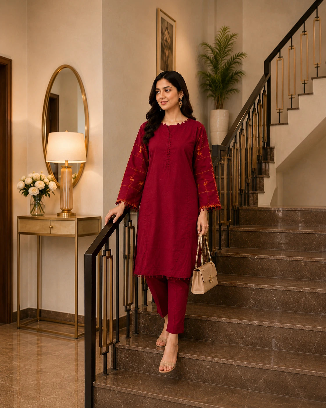Maroon Embroidered Summer Collection 2-Piece | Luxury Pret
