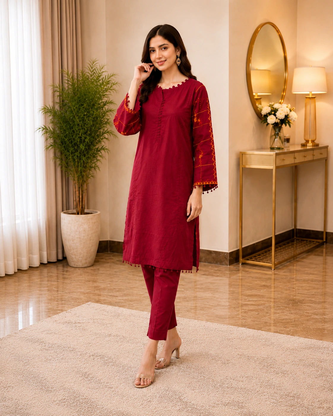 Maroon Embroidered Summer Collection 2-Piece | Luxury Pret