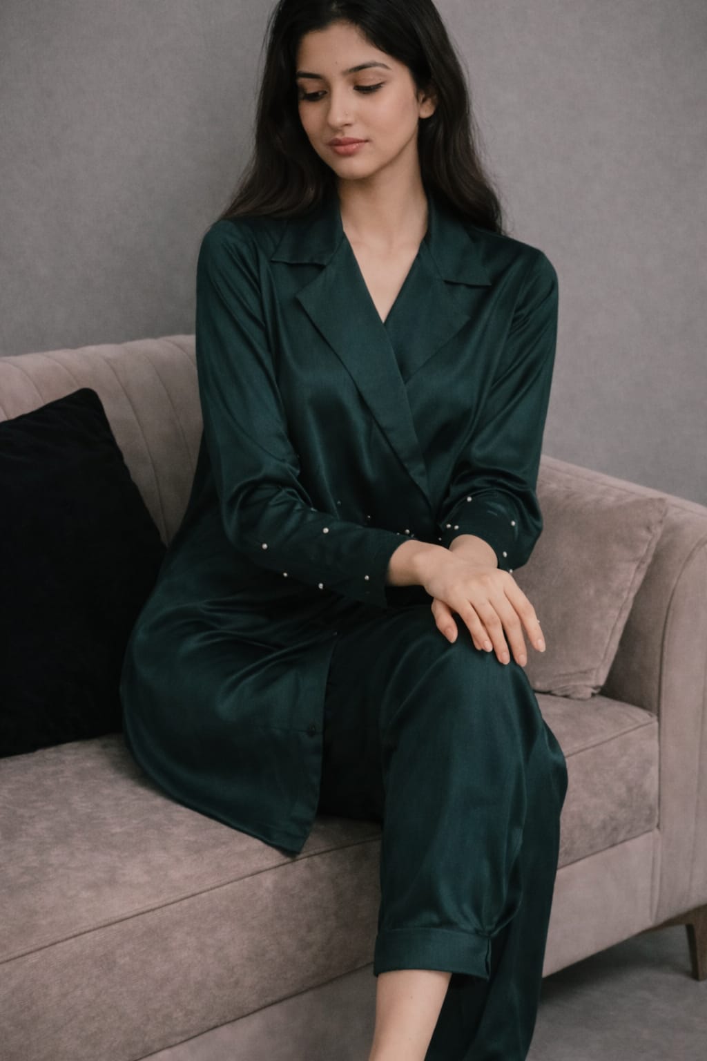Emerald Green Satin Lounge Wear Co-Ord Set