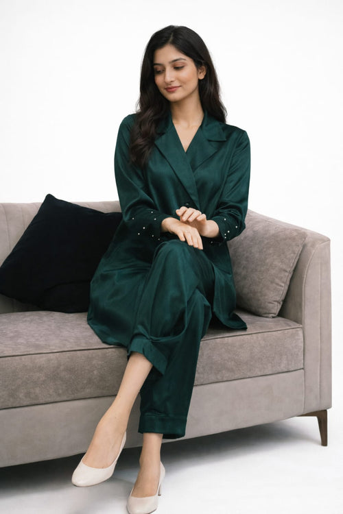 Emerald Green Satin Lounge Wear Co-Ord Set