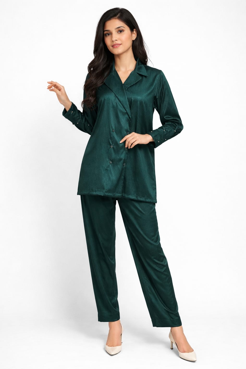 Emerald Green Satin Lounge Wear Co-Ord Set