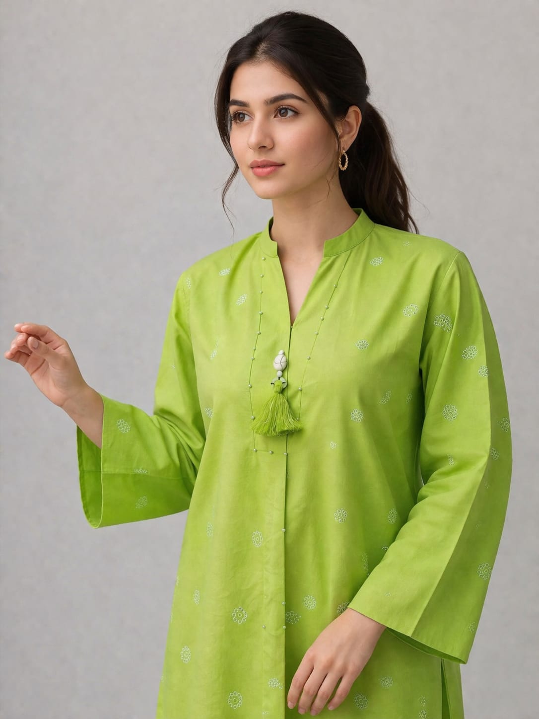 Lime Dew Embroidered cotton Co-Ord Set