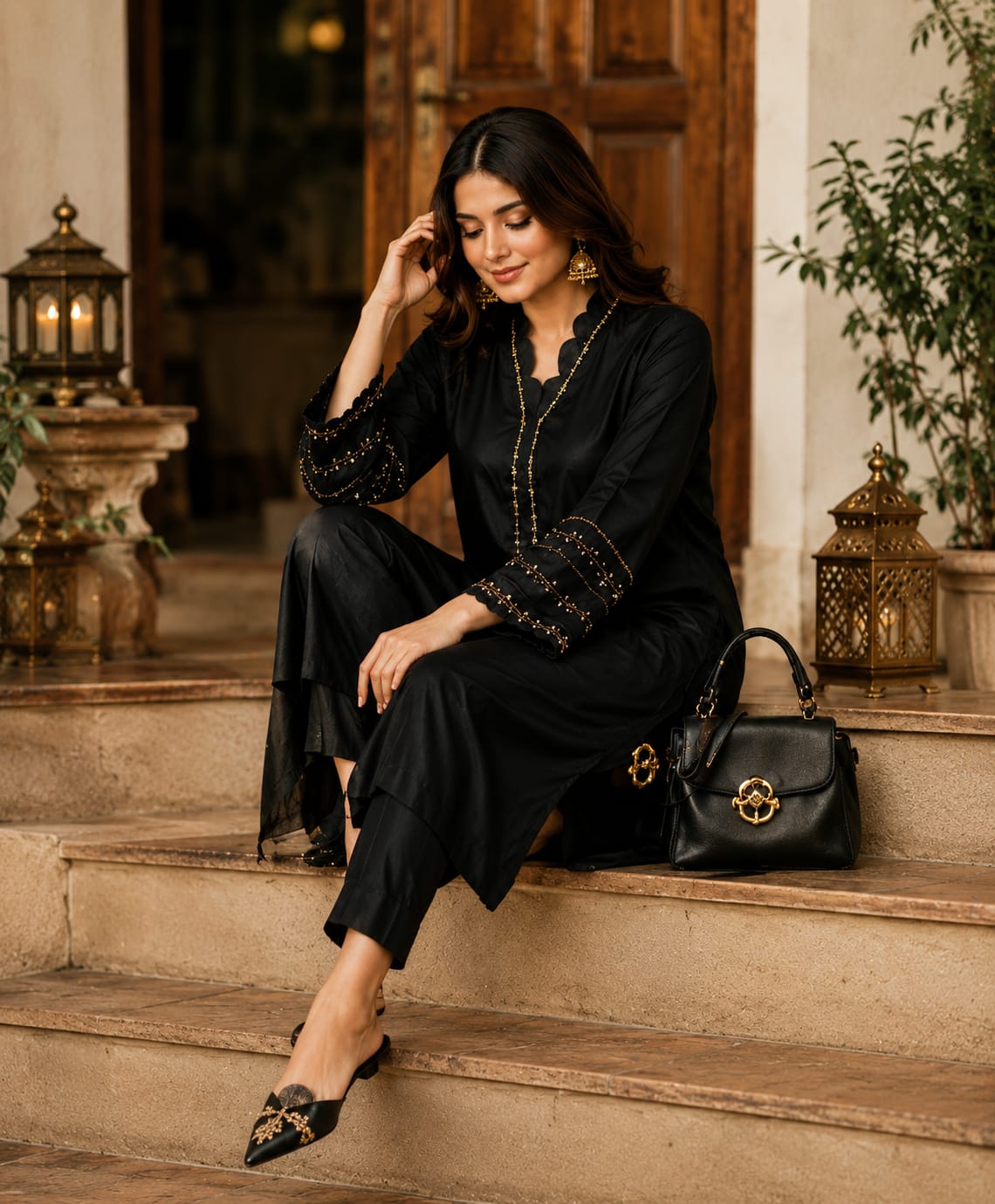 Noir Grace | Premium Black Embellished Co-Ord Set