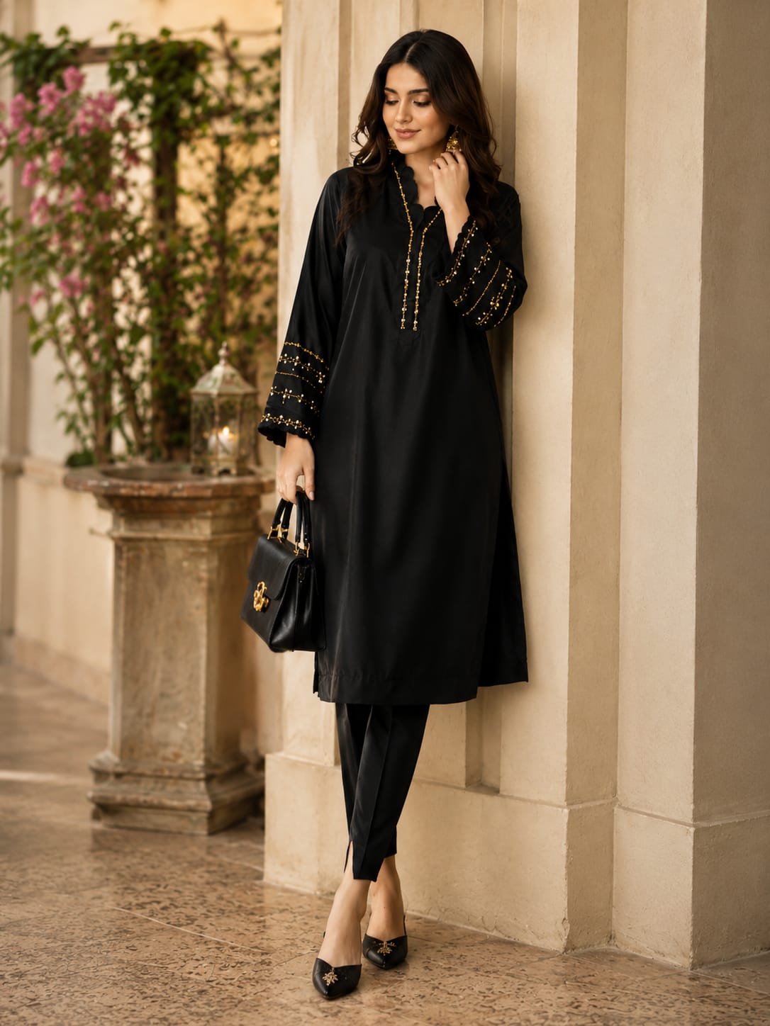 Noir Grace | Premium Black Embellished Co-Ord Set