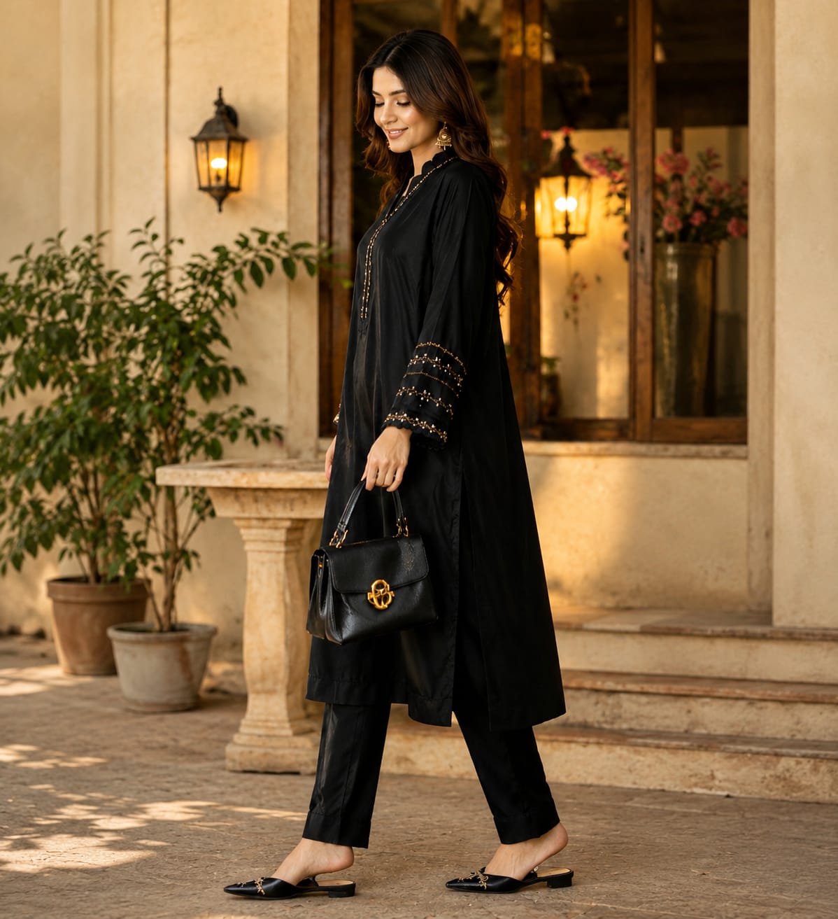 Noir Grace | Premium Black Embellished Co-Ord Set