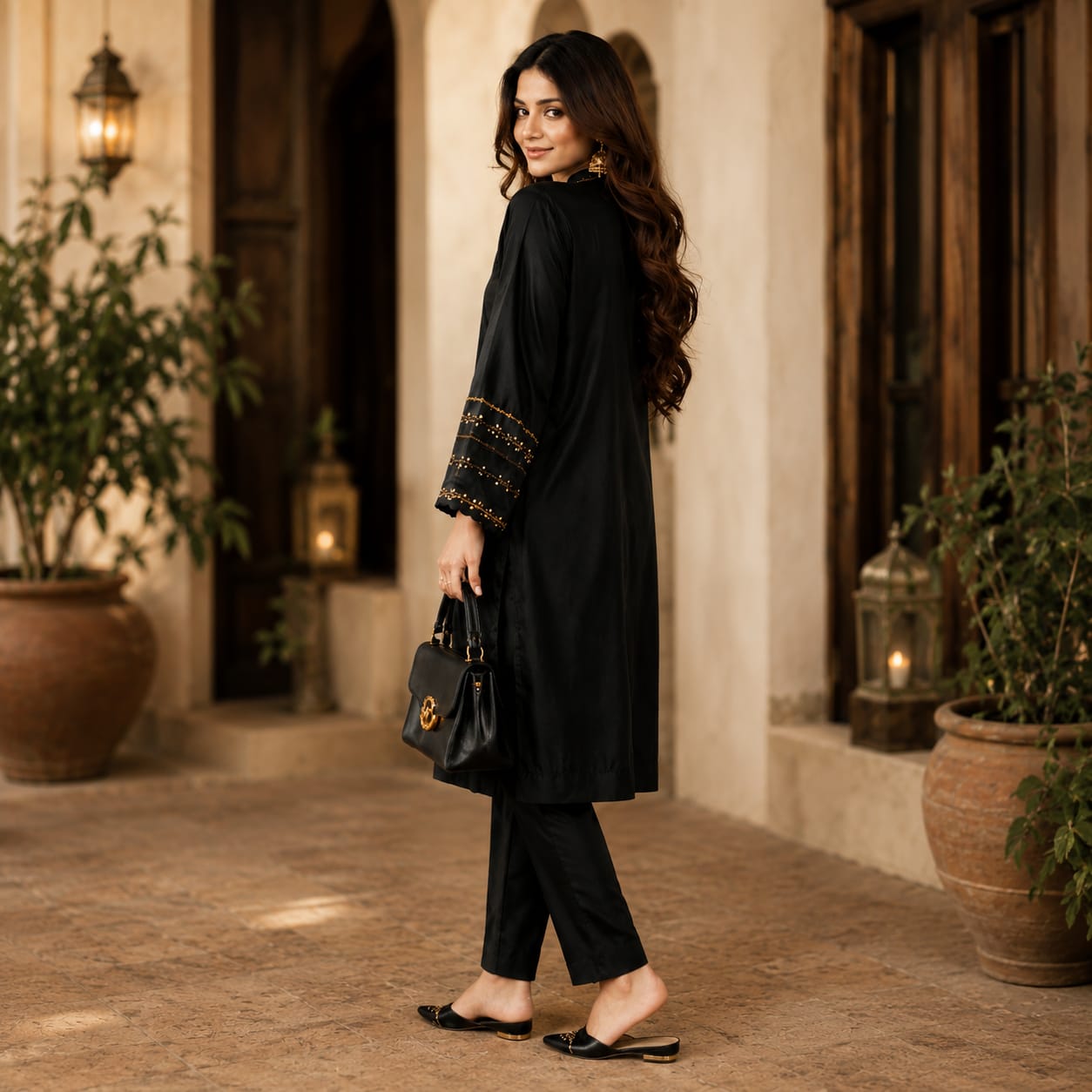 Noir Grace | Premium Black Embellished Co-Ord Set