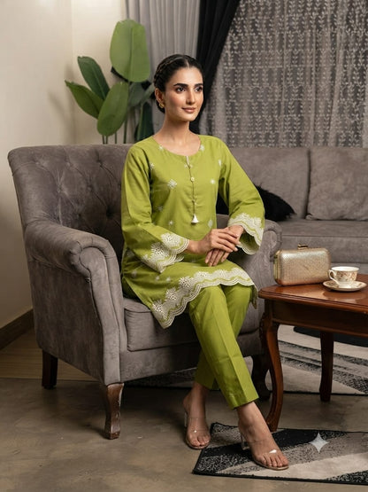 Olive Green Embroidered Khaddar 2 Piece Suit – Premium Winter Collection