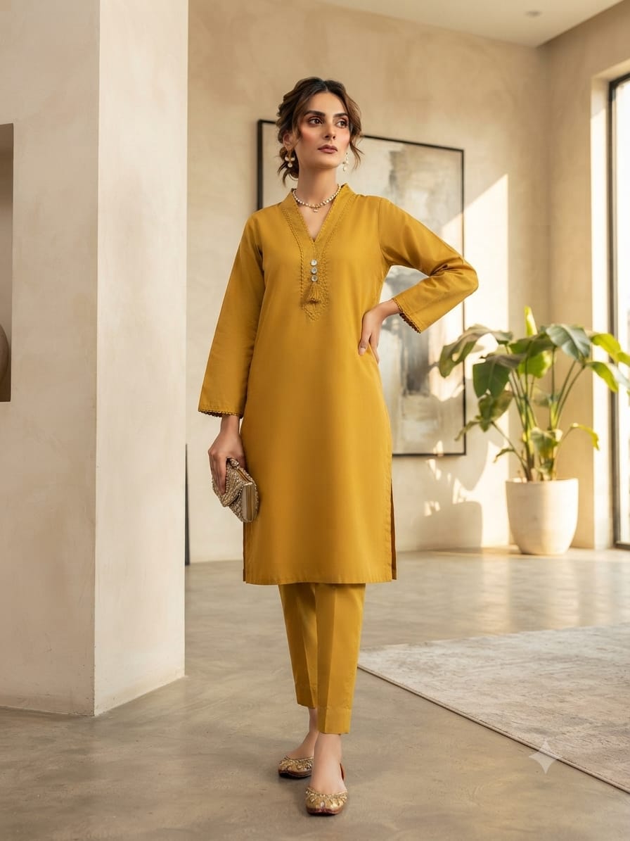 Mustard Karandi Khaddar 2 Piece Suit – Premium Winter Collection