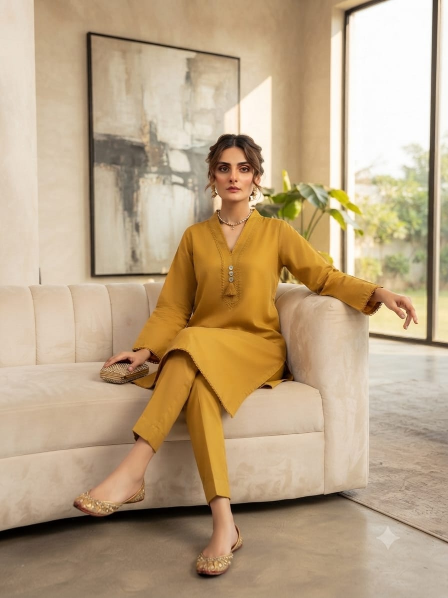 Mustard Karandi Khaddar 2 Piece Suit – Premium Winter Collection